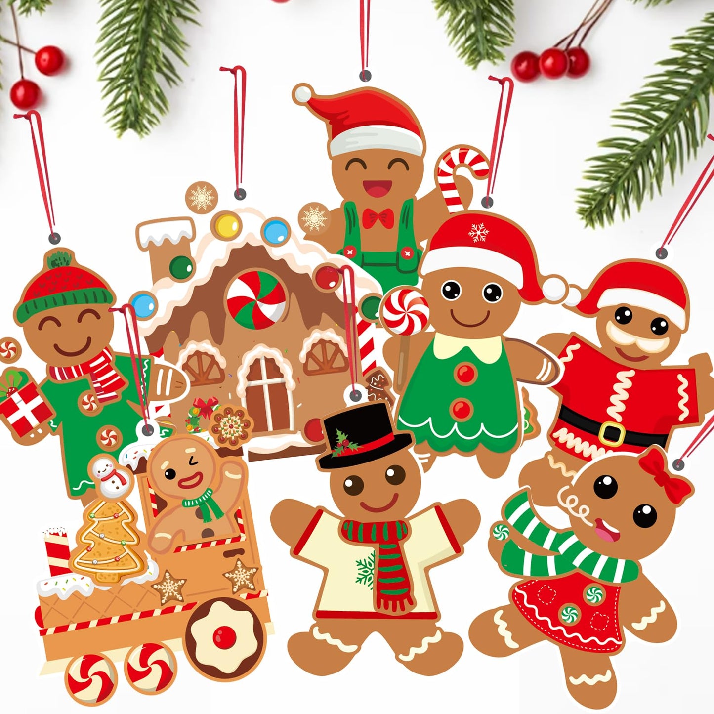 Christmas Gingerbread Man Craft Kit for Kids, Make a Gingerbread House Hanging Ornament Sticker Kit, Christmas Party Favor Home Classroom Activity(24 Sets)