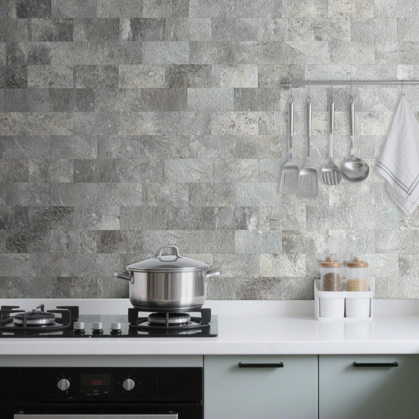 AULIGET 4 Pieces Mountain Rock Peel and Stick Backsplash Wall Tile, 3" x 6" PVC Faux Stone Stick on Tiles for Backsplash Kitchen and Bathroom, 4 Pieces