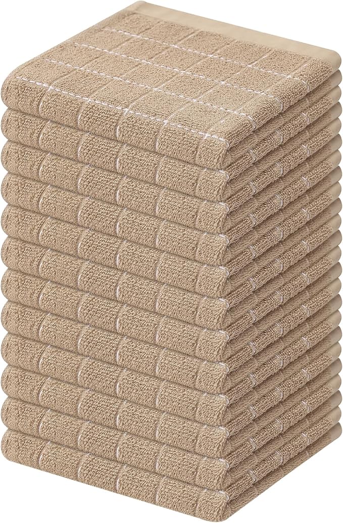 Mordimy 100% Cotton Terry Cloth Dish Cloths, Soft and Absorbent Checkered Dish