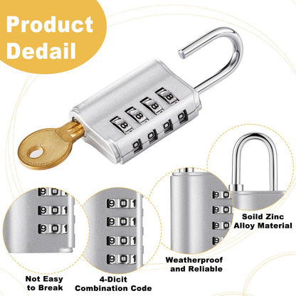 Kenning 10 Pcs Combination Padlock 4 Digit Combination Lock with Keys Locker Resetable Security Outdoor Waterproof Gate Lock for School Sports Gym Locker Employee Fence Case (Silver)
