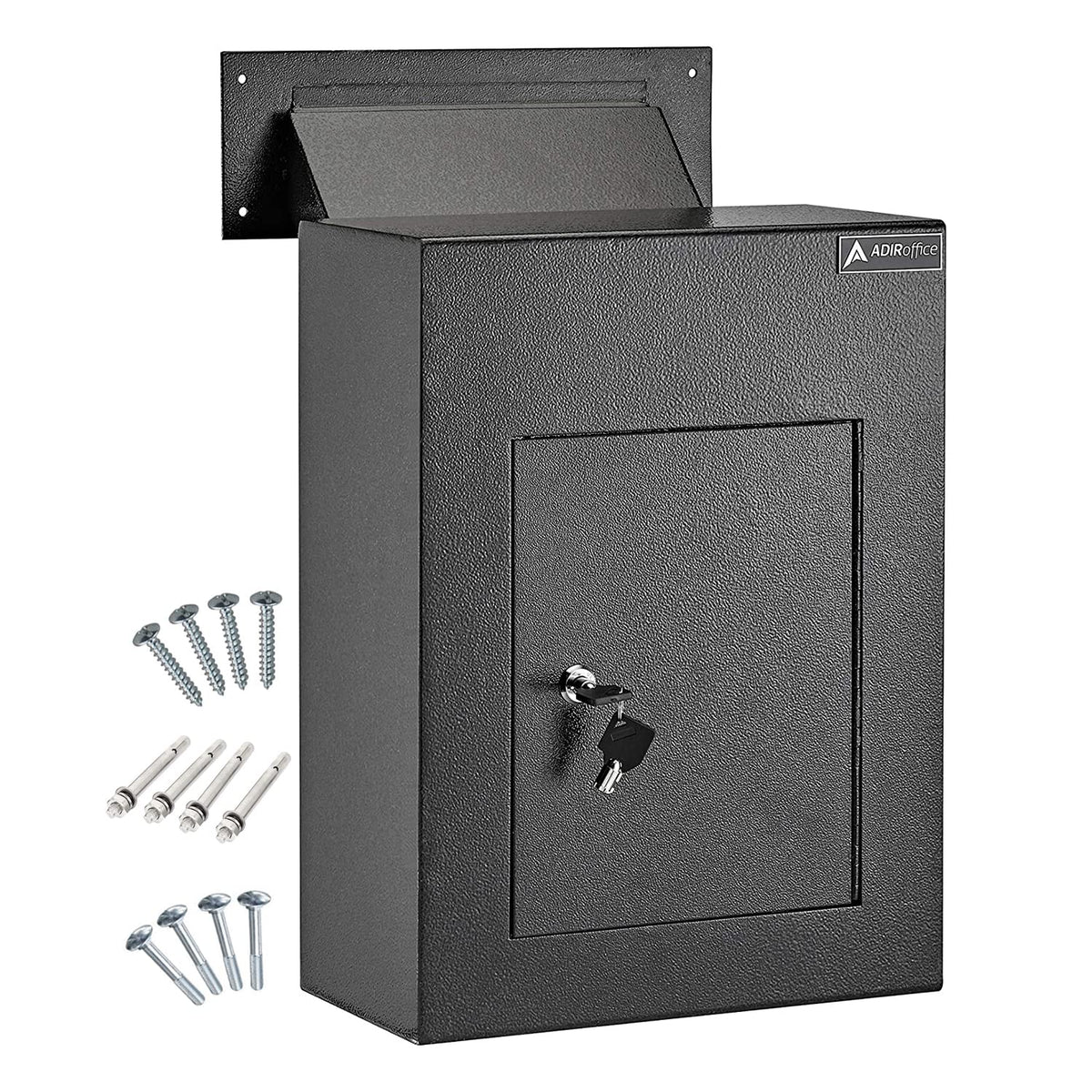 AdirOffice Through The Wall Drop Box Safe - Durable Thick Steel w/Adjustable Chute - Mail Vault for Home Office Hotel Apartment