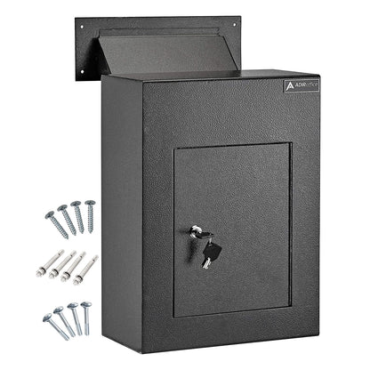 AdirOffice Through The Wall Drop Box Safe - Durable Thick Steel w/Adjustable Chute - Mail Vault for Home Office Hotel Apartment
