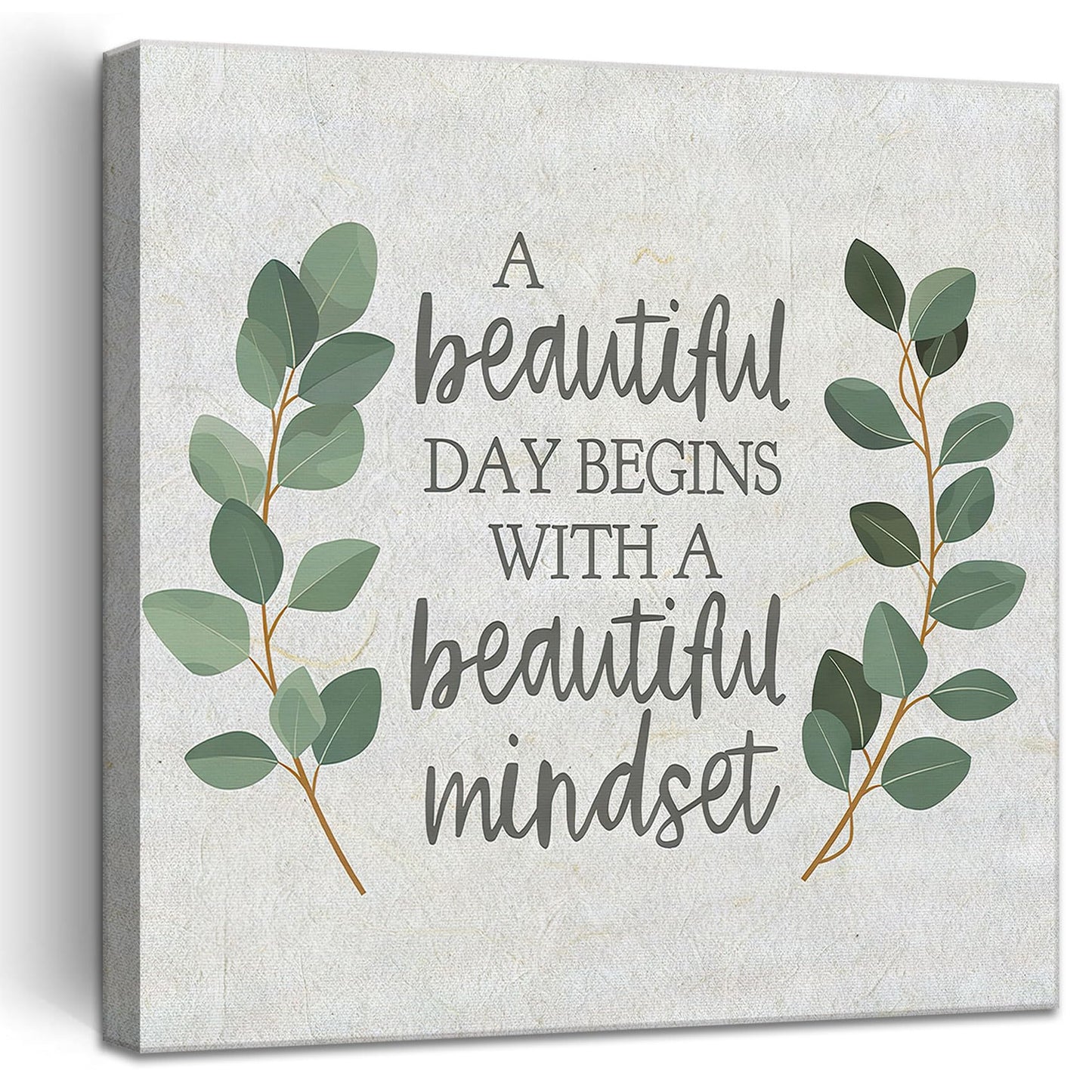 Framed Inspirational Wall Art Minimalist Eucalyptus Wall Decor Motivational Positive Quotes Canvas Posters Prints Green Botanical Pictures for Office Living Room Bedroom Decoration (12"x12")