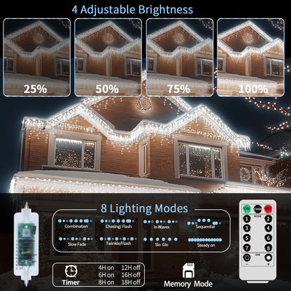 Icicle Lights for Outside, 167ft 17600 LED Icicle Christmas Lights Outdoor Waterproof, 352 Drops with Remote, 8 Modes & Dimmable, Timer for Christmas, Wedding, Party, House, Roof Decoration, White