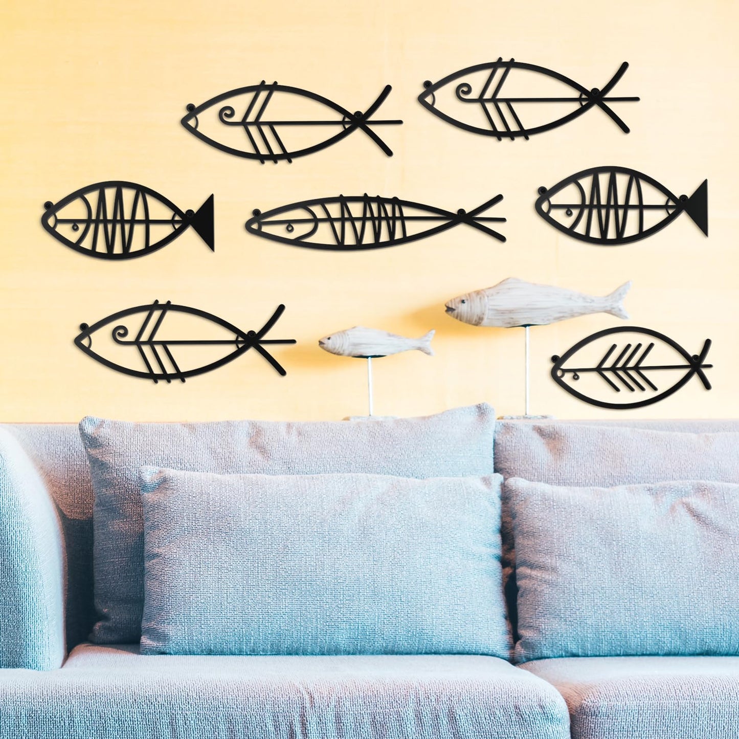 CroBlissful 7 Pcs Metal Fish Wall Decor Art Beach Nautical Coastal Wall Decor Modern Summer Ocean Theme of Fish Wall Art for Indoor Outdoor Home Bedroom Living Room Office