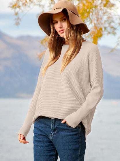 ANRABESS Womens Oversized Batwing Long Sleeve Ribbed Knit Sweaters 2025 Fall Outfits