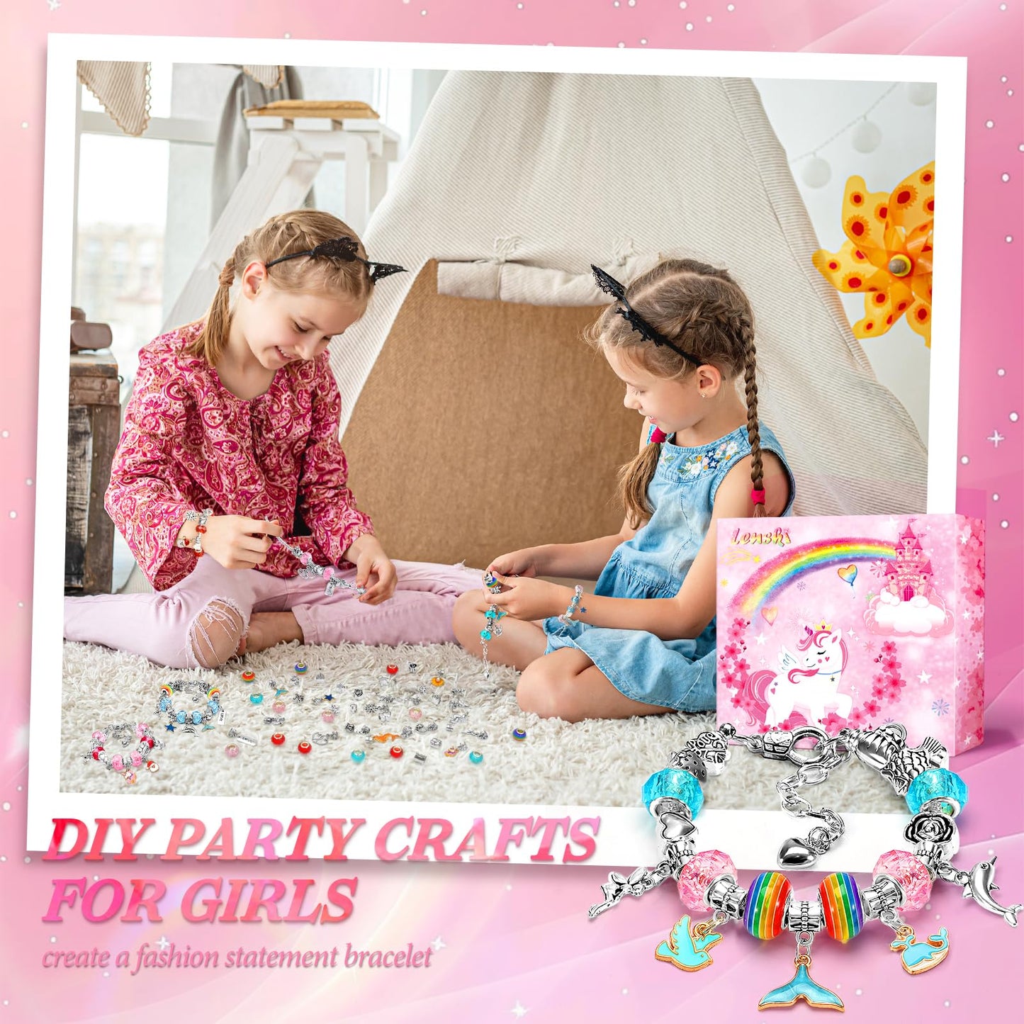 Lenski Gifts for Teenage Girls Birthday Presents, Bracelet Making Kit, Stocking Fillers Kids, Jewellery Making Kit, Unicorn Gifts for Girls Gifts for 5-13 Year Old, Arts and Crafts for Kids