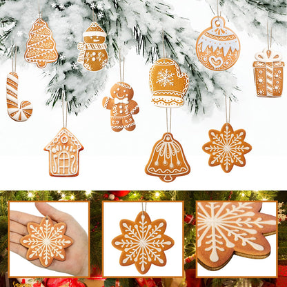 Geelin 40 Pcs Christmas Gingerbread Ornaments Small Wooden Cookies Baking Theme Christmas Tree Hanging Gingerbread Ornaments Pie Decoration for Xmas Tree Festive Season Holiday Party(Classic)