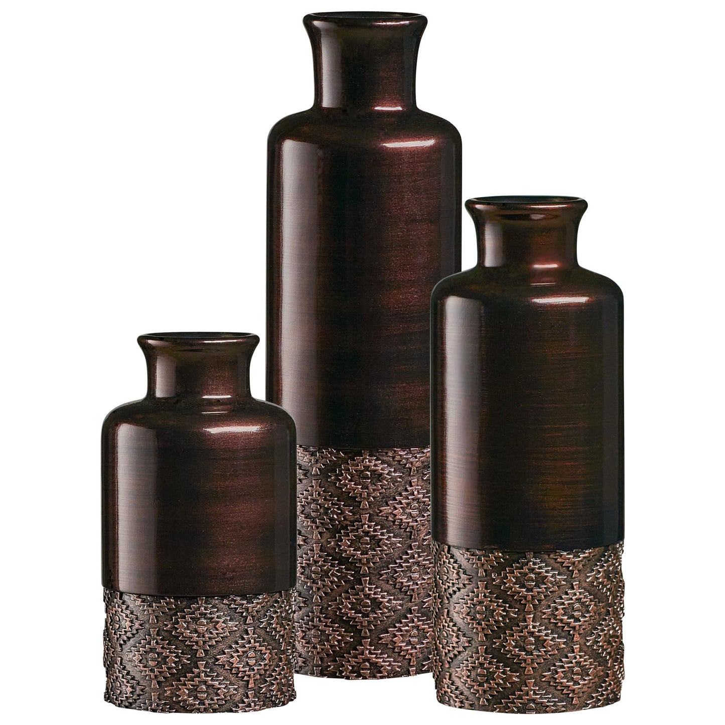 Creative Scents Dublin Brown Vases - Set of 3 Vases - Table Centerpieces for Dining Room, Kitchen Décor, Home Decor for Your Living Room, Dining Room, Bedroom, Office, Entry Table or Shelf Decor
