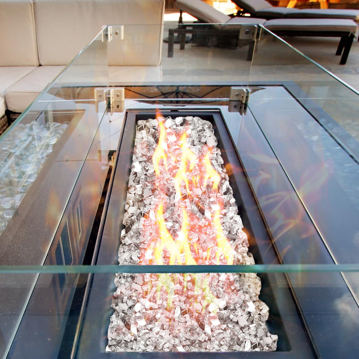 Utheer Fire Pit Glass for Fire Pit, 1/2 Inch Clear Reflective Tempered Fire Glass for Propane Fire Pit, Glass Rocks Safe for Outdoors and Indoors Gas Fire Pit Table, 10 lbs, Ultra White Reflective