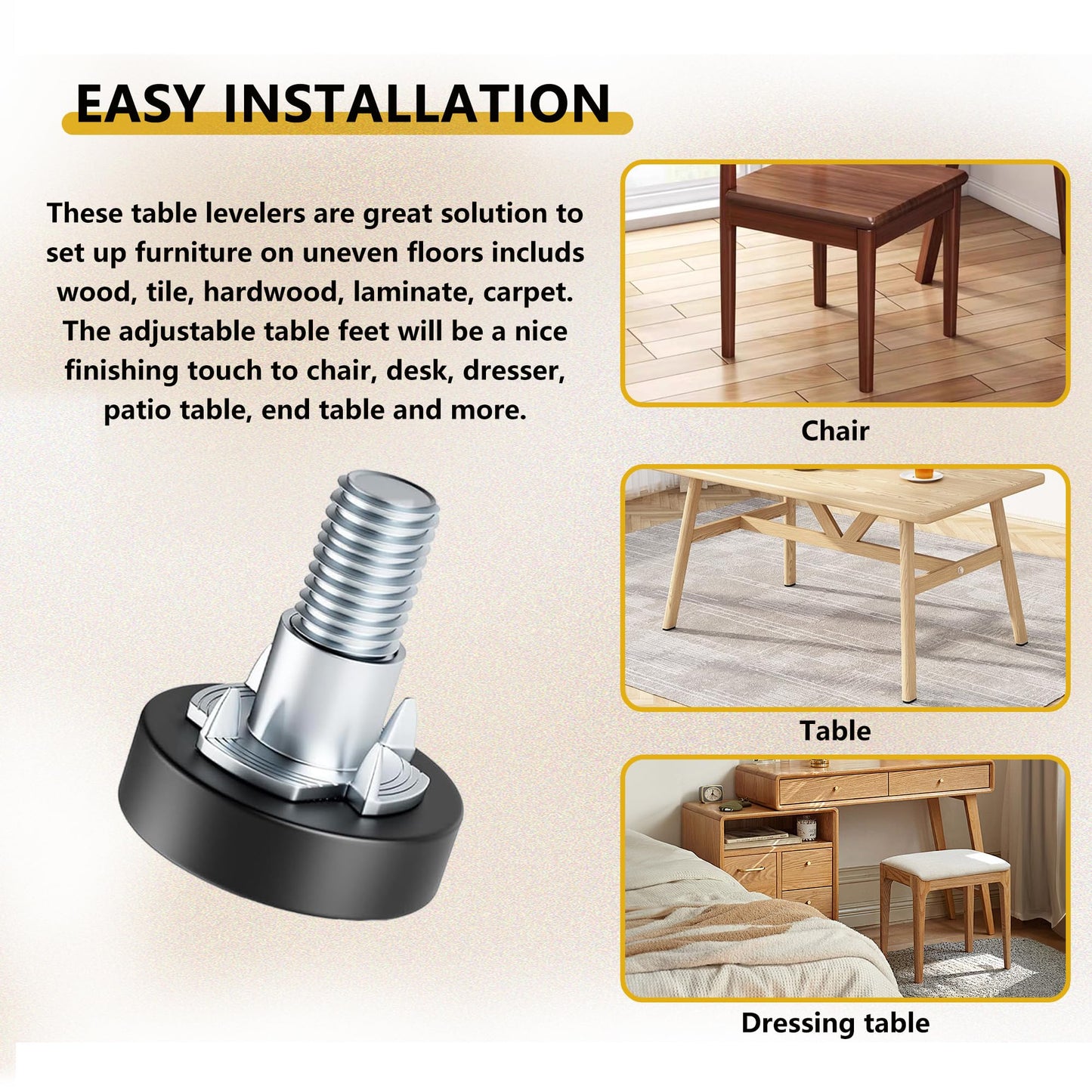 8 Pack 1/4" Wire Shelving Rack Thread Leveling Feet Bolt Adjustable Furniture Levelers Screw-in Furniture Feet Adjusters for Garden Chairs Tables Cabinets Bar Stool Stool Cupboard Couch Desk Sofa