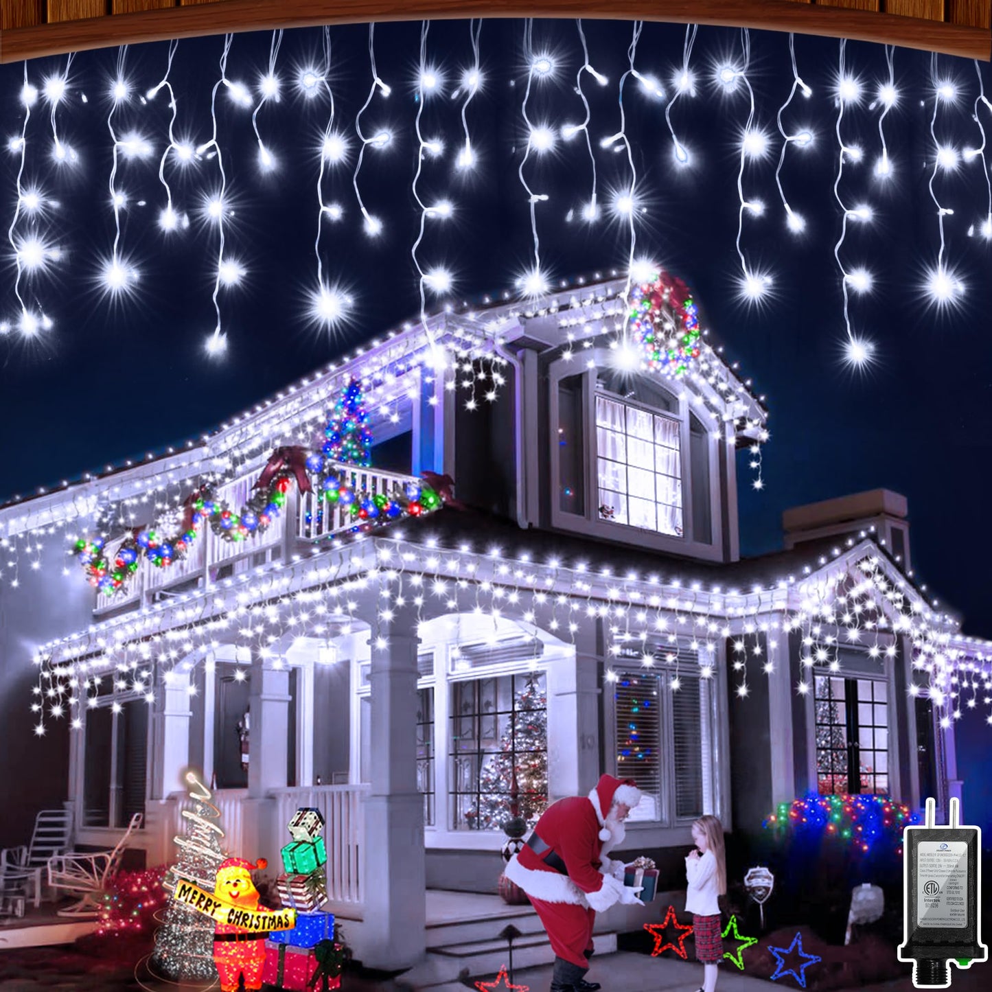 YHBJKCZ 66FT LED Christmas Lights with 140 Drops, Outdoor Hanging Lights 490 LED 8 Modes, Outsite Fairy String Lights for Wedding Party Holiday Cool White