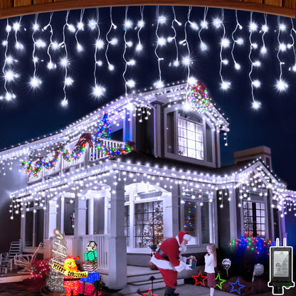 YHBJKCZ 66FT LED Christmas Lights with 140 Drops, Outdoor Hanging Lights 490 LED 8 Modes, Outsite Fairy String Lights for Wedding Party Holiday Cool White