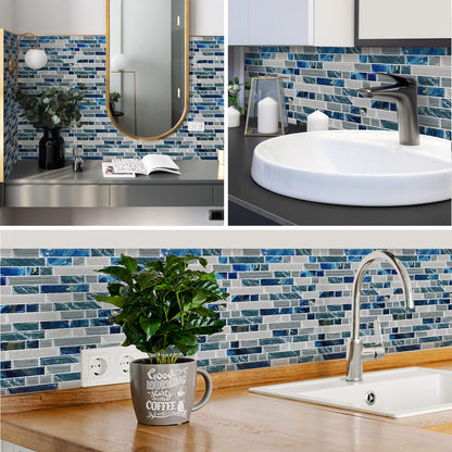 10-Sheet Peel and Stick Backsplash for Kitchen Bathroom Stick on Backsplash Blue Tile 12"x12"
