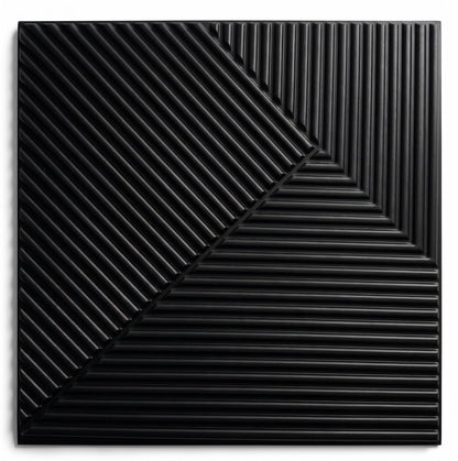 RIZZ TILE Matte Black 3D Wall Panels – 12 Pack 19.7"x19.7" Textured PVC Panels for Modern Accent Wall Decor, Waterproof 3D Wallscape Tiles for Gaming Room, Living Room & Office (Covers 32.4 Sq.Ft)