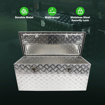 SCITOO 44 Inch Aluminum Diamond Plate Heavy Duty Truck Bed Tool Box,Crossover Storage for Most Full Size Pickups,Lockable Weatherproof Chest,Fits 44" Truck Beds,Easy Access to Load and Unload