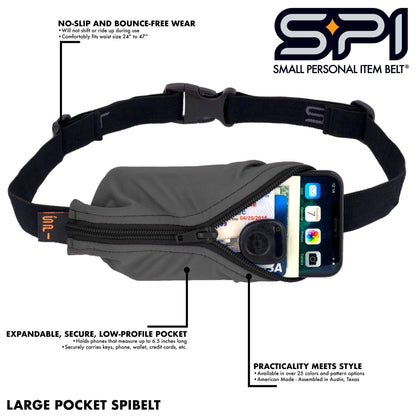 SPIbelt Running Belt Original for Women Men, Phone Holder for Running, Running Fanny Pack, Holder for Phone, Running Waist Pack, Adjustable Waist, [Fits All Phones]. Black with Black Zipper