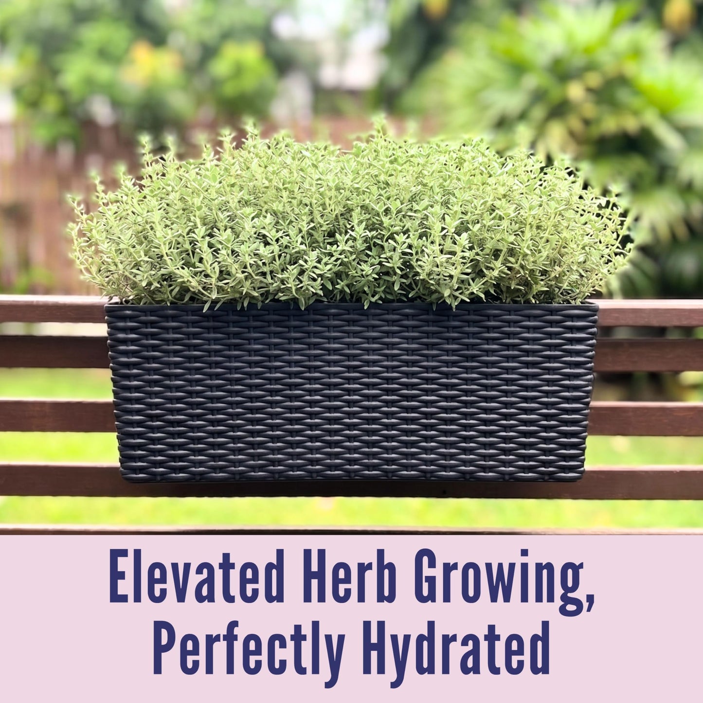 LaLaGreen Deck Railing Planter Box (20 Inch, 4 Pack) Black Rectangular Window Flower Boxes with Bracket, Self Watering System Hanging Planter Box for Outdoor Plant Container Herb Rail Fence Balcony