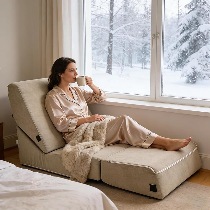 jela Luxury Corduroy Indoor Chaise Lounge, Foldable Sofa Bed Chair
