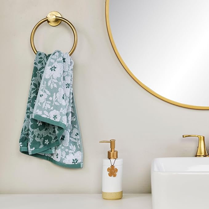 SKL Home Floral Jacquard 100% Cotton 2pc Hand Towel Set, Reversible & Decorative