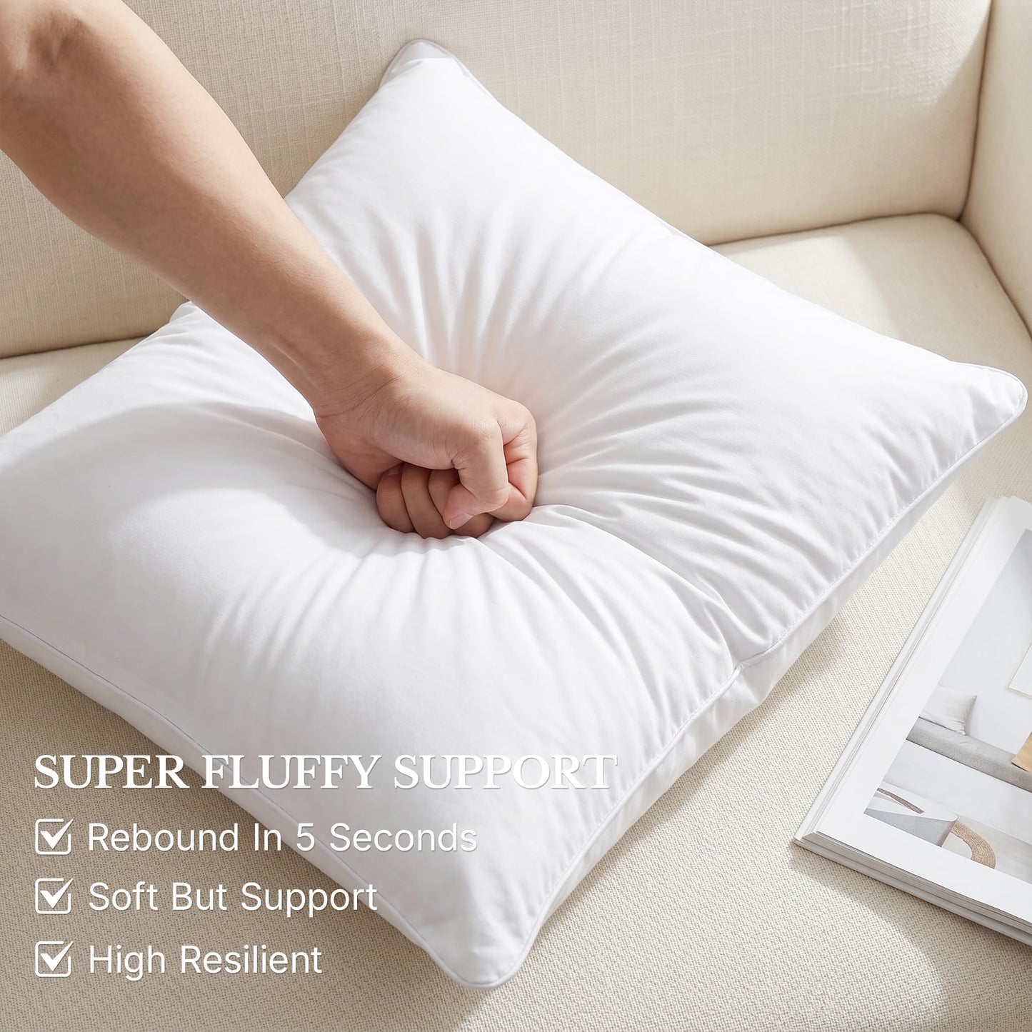 Leeden 20 x 20 Pillow Inserts (Set of 2) - Throw Pillow Inserts with 100% Cotton Cover - 20 Inch Square Decorative Pillows for Sofa, Couch, Bed and Home Decor