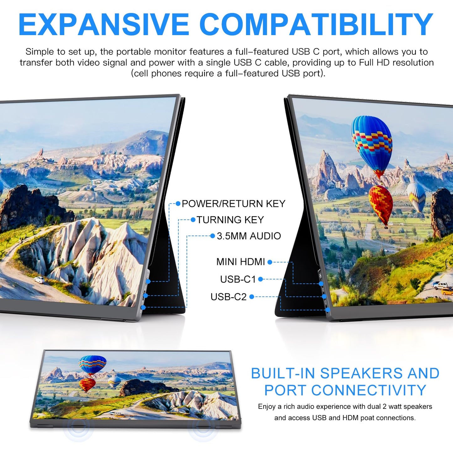 10.5''Portable Monitor for latop ,2K FHD 60HZ Laptop Monitor Screen,USB-C and HDMI Inputs, Ultra-Slim IPS Panel with HDR and Premium Smart Cover & Speakers for Laptop,PC,Phone,PS4/5,Switch,Mac,Xbox