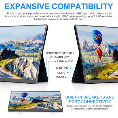 10.5''Portable Monitor for latop ,2K FHD 60HZ Laptop Monitor Screen,USB-C and HDMI Inputs, Ultra-Slim IPS Panel with HDR and Premium Smart Cover & Speakers for Laptop,PC,Phone,PS4/5,Switch,Mac,Xbox