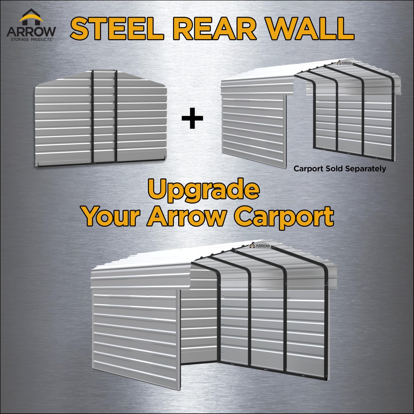 Arrow 12' x 9' All-Weather Galvanized Steel Rear Carport Enclosure Wall Kit with Frame and Hardware, Eggshell