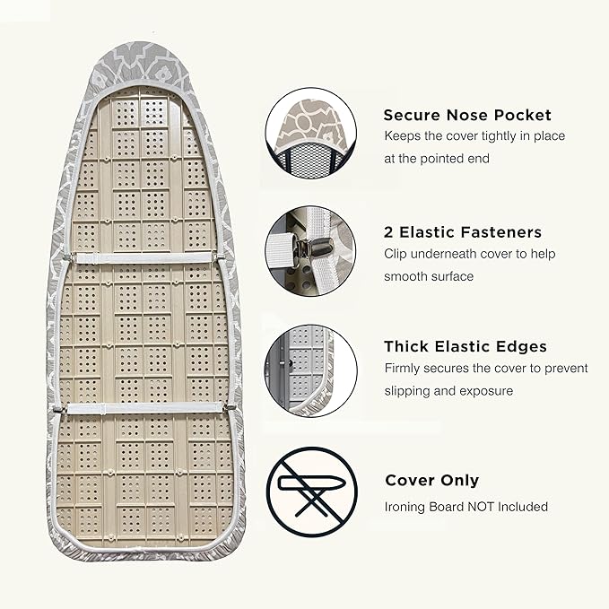 Ironing Board Cover and Pad 18"x49" Extra Thick Natural Cotton, Scorch and