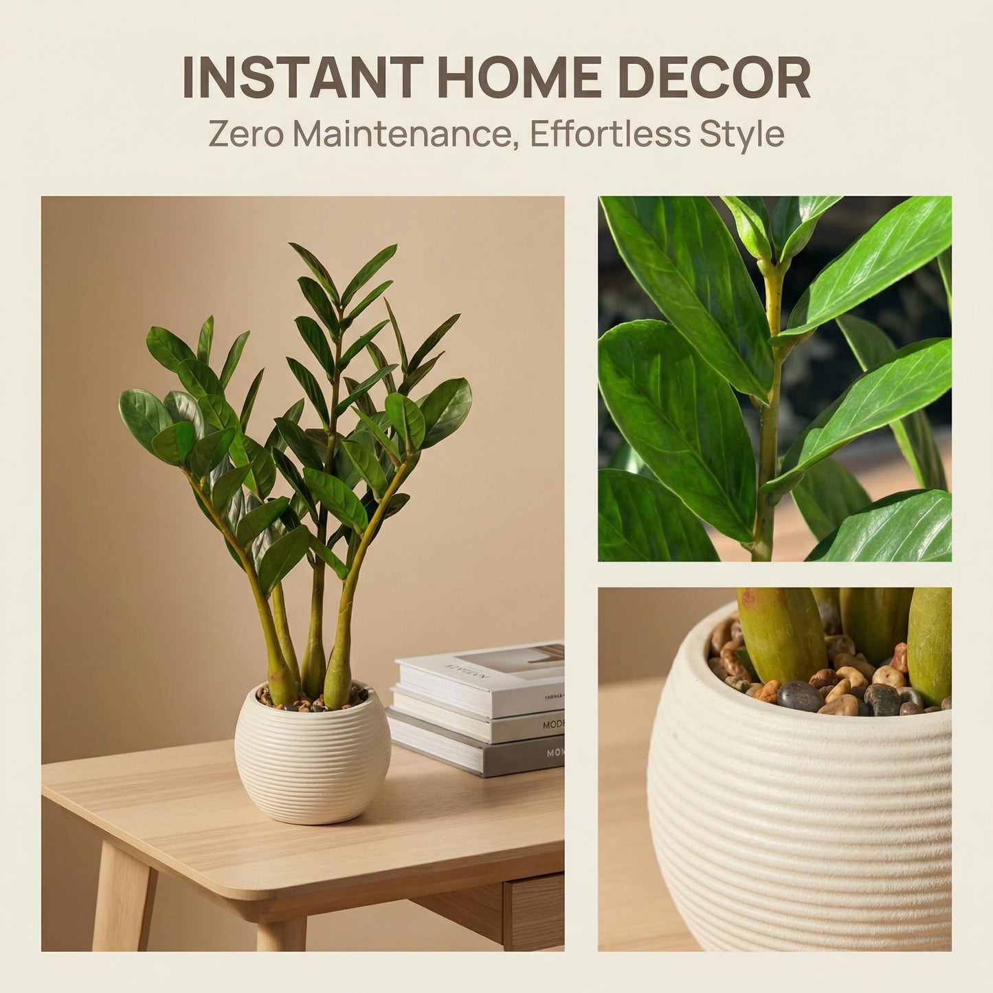 TentoWhan（2Packs Faux Plants Indoor 17" Artificial ZZ Plants in White Pot Fake Potted Zamioculcas Silk Plants for Home Table Decor Bedroom Aesthetic
