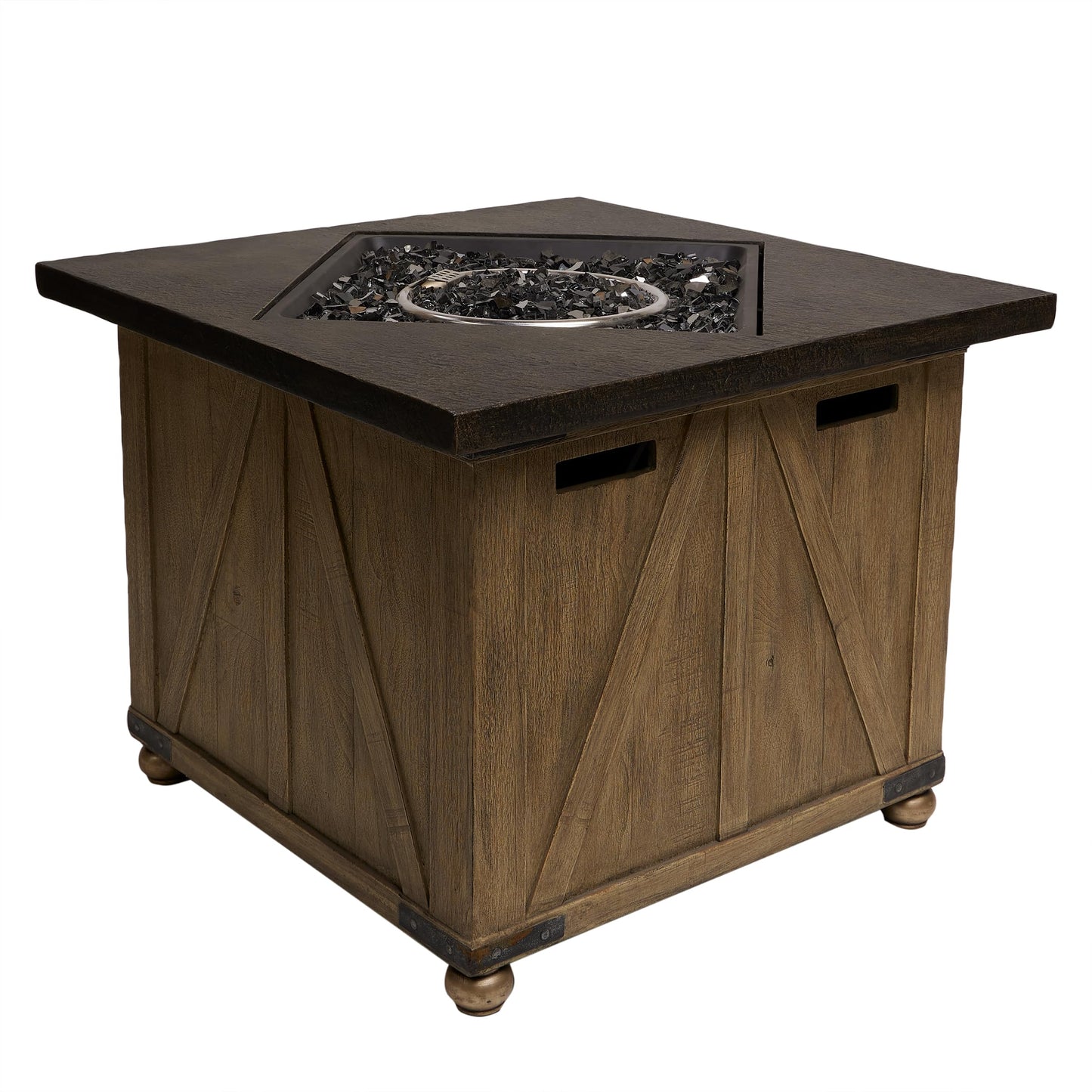 Alpine Corporation 24" Wood Grain Fire Pit Table, 50K BTU, All Weather Outdoor Heater with Flame Control for Patio, Garden and Yard