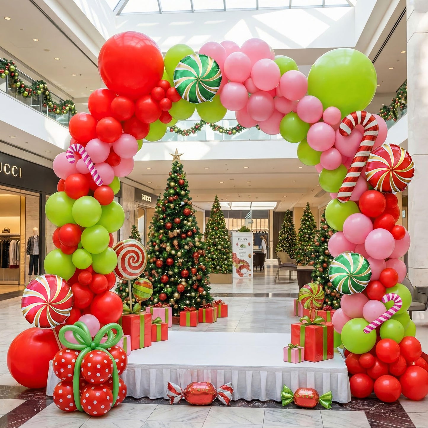 143 Pcs Christmas Balloons Garland Arch Kit with Xmas Red Pink Green Balloons Candy Cane & Swirl Foil Balloons for Holiday Party Decorations Xmas Backdrop Birthday Party Supplies