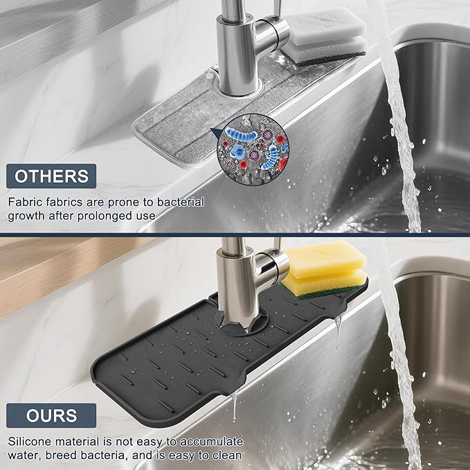 Kitchen Faucet Sink Splash Guard, Silicone Faucet Water Catcher Mat – Sink