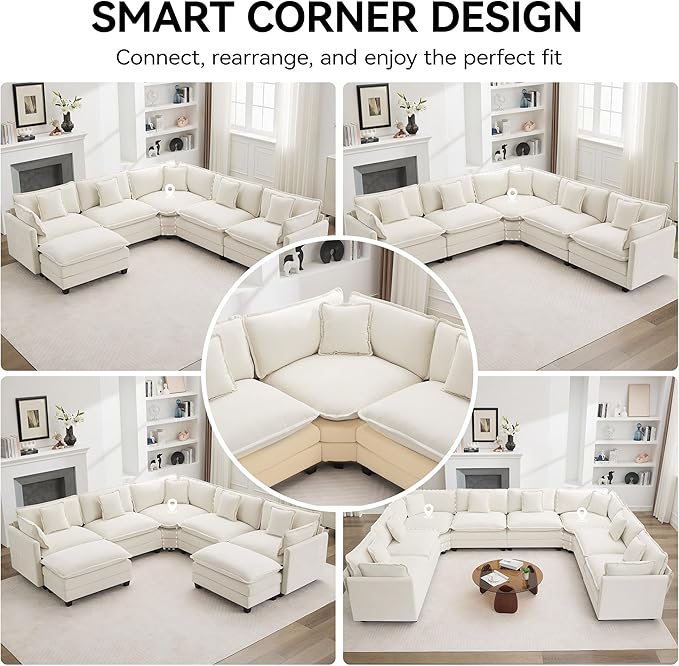 147'' Oversized U Shaped Cloud Sectional Sofa, Chenille Deep Seat Couches