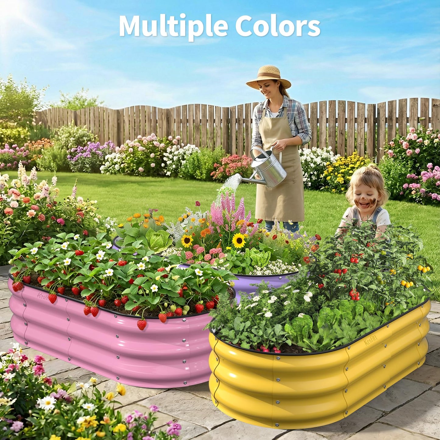 Kesfitt Raised Garden Bed, 4x2x1 FT Galvanized Steel Metal Raised Garden Bed, Oval Open-Bottom Design, 12-Inch Deep for Outdoor Vegetable & Herb Gardening, Midnight Blue