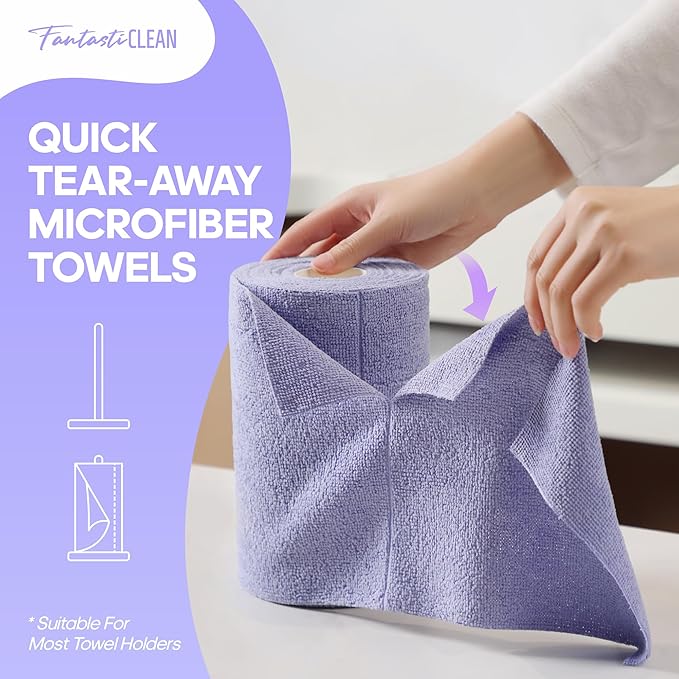 Fantasticlean Microfiber Cleaning Cloth Roll 2 Rolls 120 Pack, Tear Away