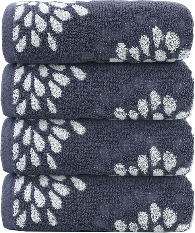 Pidada Hand Towels Set of 4 Hydrangea Floral Pattern 100% Cotton Absorbent Soft