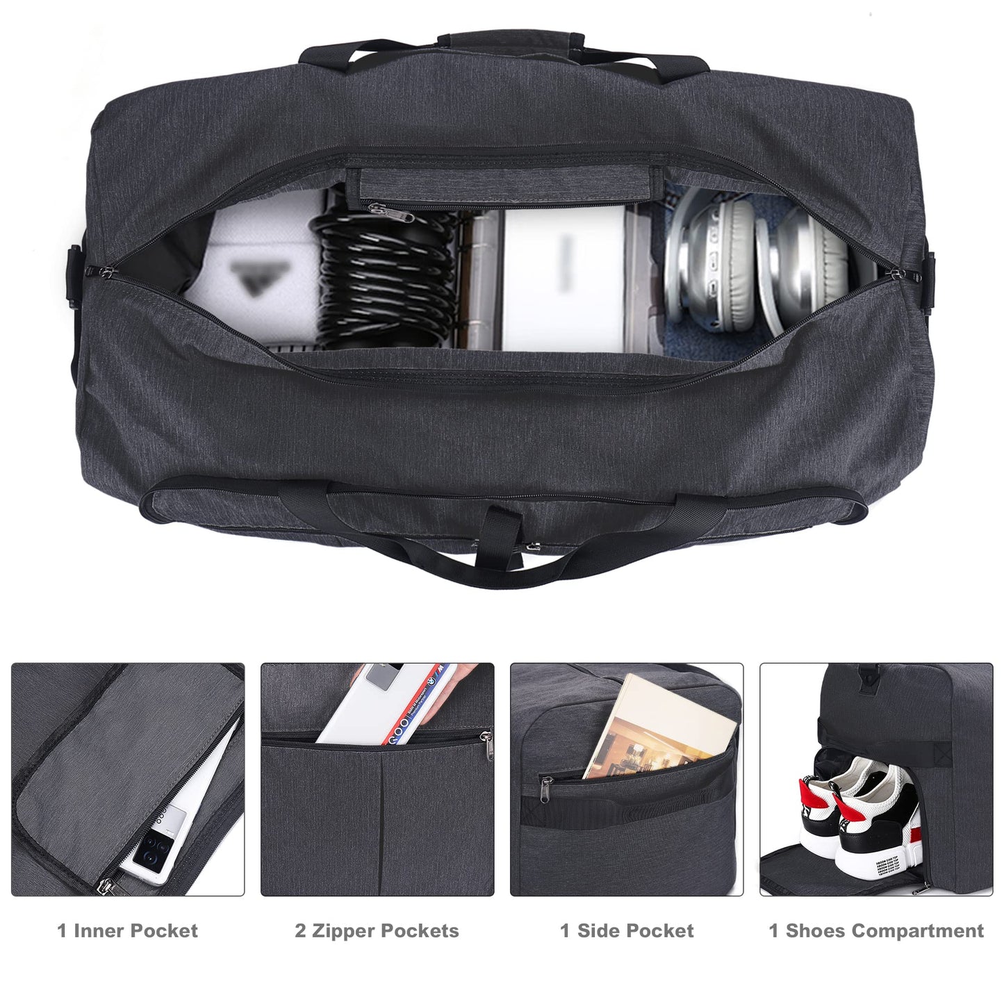 Urtala Travel Bag for Men & Women, 100L Foldable Duffel Bag Holdall Tote Carry on Luggage Weekend Overnight Bag with Shoe Compartment & Shoulder Strap, Lightweight Waterproof