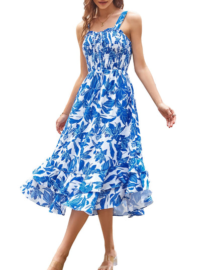 GRACE KARIN Women's 2025 Summer Floral Boho Dress Square Neck Strapped Swing A Line Sundress Beach Long Maxi Outfits