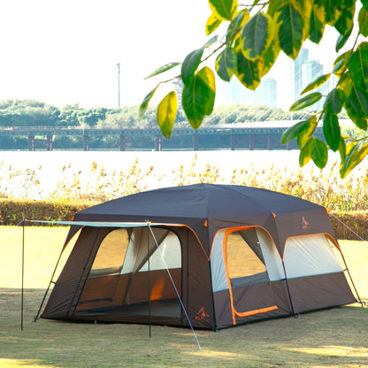KTT Extra Large Tent 14 Person,Family Cabin Tents,2 Rooms,3 Doors and 3 Windows with Mesh,Straight Wall,Waterproof,Double Layer,Big Tent for Outdoor,Picnic,Camping,Family Gathering(Brown)
