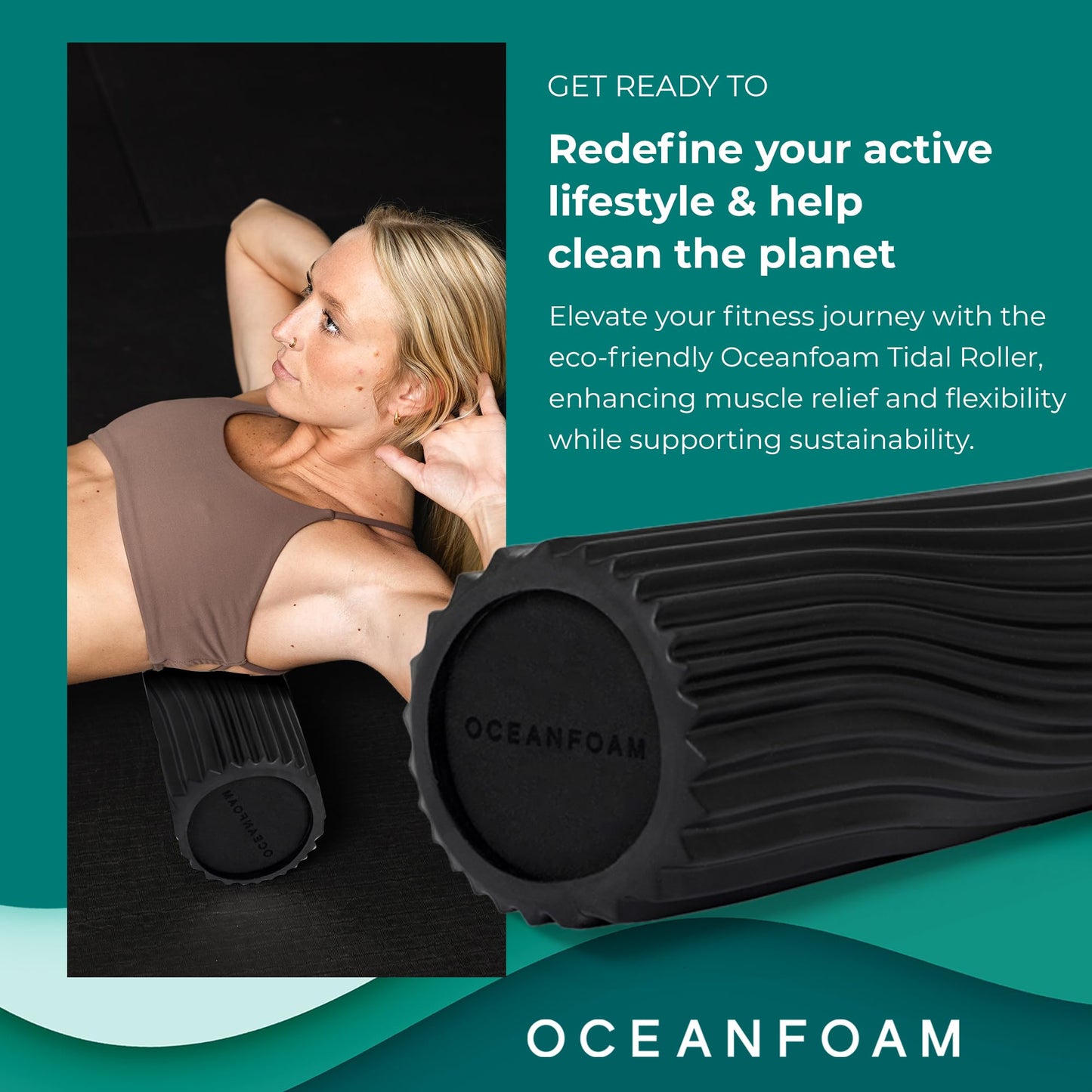 Oceanfoam Tidal Roller - Black Marbled - Muscle Massage Foam Roller for Back Pain & Stretching - Firm and Ergonomic Wide Wave Textured - Yoga, Athletics, & Wellness - Full Size, 20" x 5"