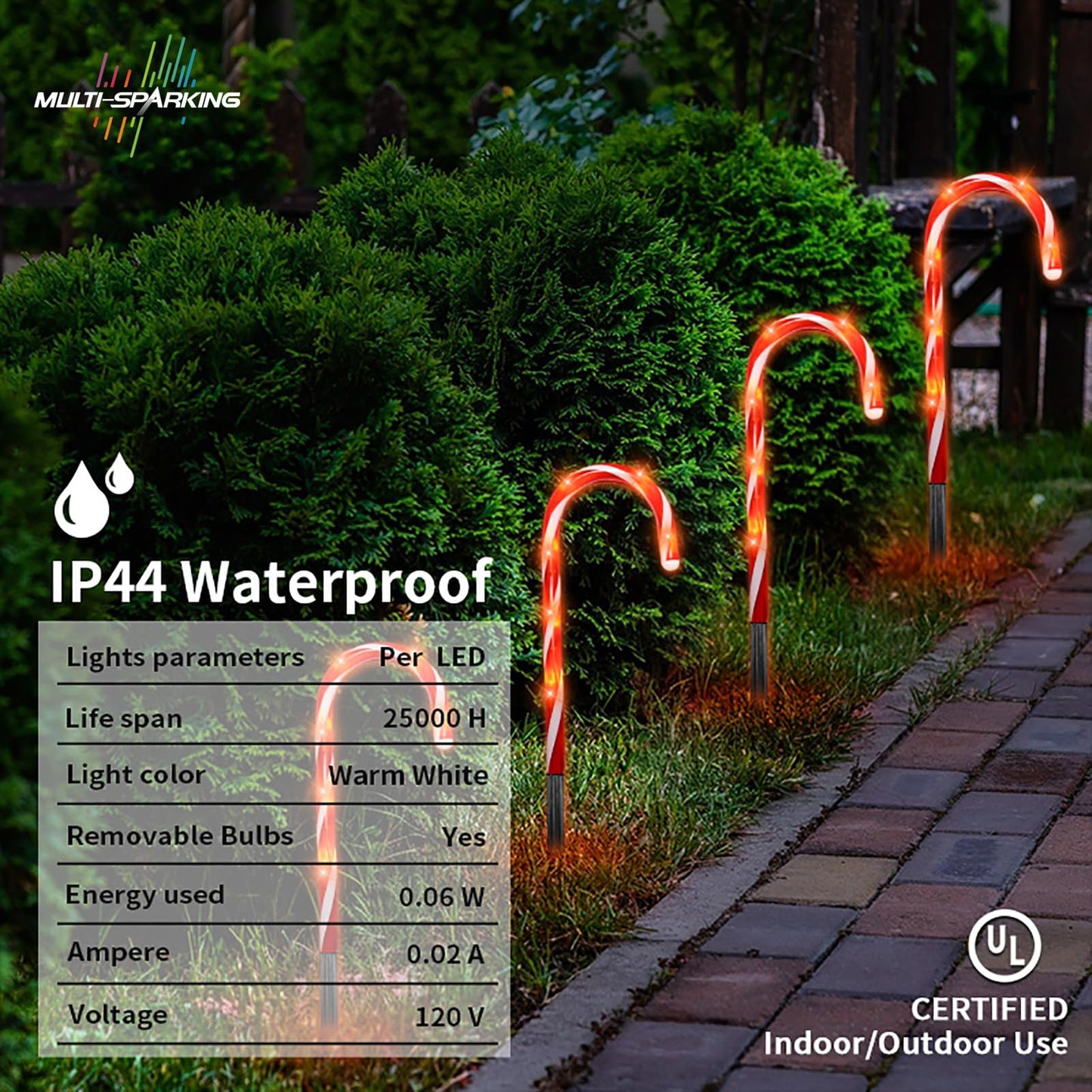 MULTI-SPARKING Christmas Candy Cane Lights - 12 inch Set of 10 Pcs Christmas Candy Cane Pathway Markers Lights, Outdoor Walkway Lighting with Stakes for Yard, Steet, Roadway, 18 Feet
