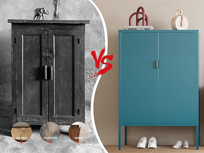 Metal Storage Cabinet, 2 Door TV Stand, Metal Mesh Accent Cabinet, Magnetic