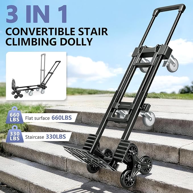 KEDSUM 3-in-1 Convertible Stair Climbing Dolly, 660LBS Heavy Duty Dolly Cart
