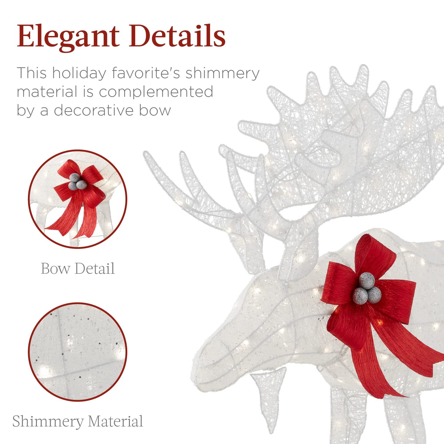 Best Choice Products 2-Piece Moose Family, Lighted Outdoor All-Weather Christmas Yard Decoration Light-Up Décor Set w/ 170 LED Lights, Ground Stakes, Zip Ties - White
