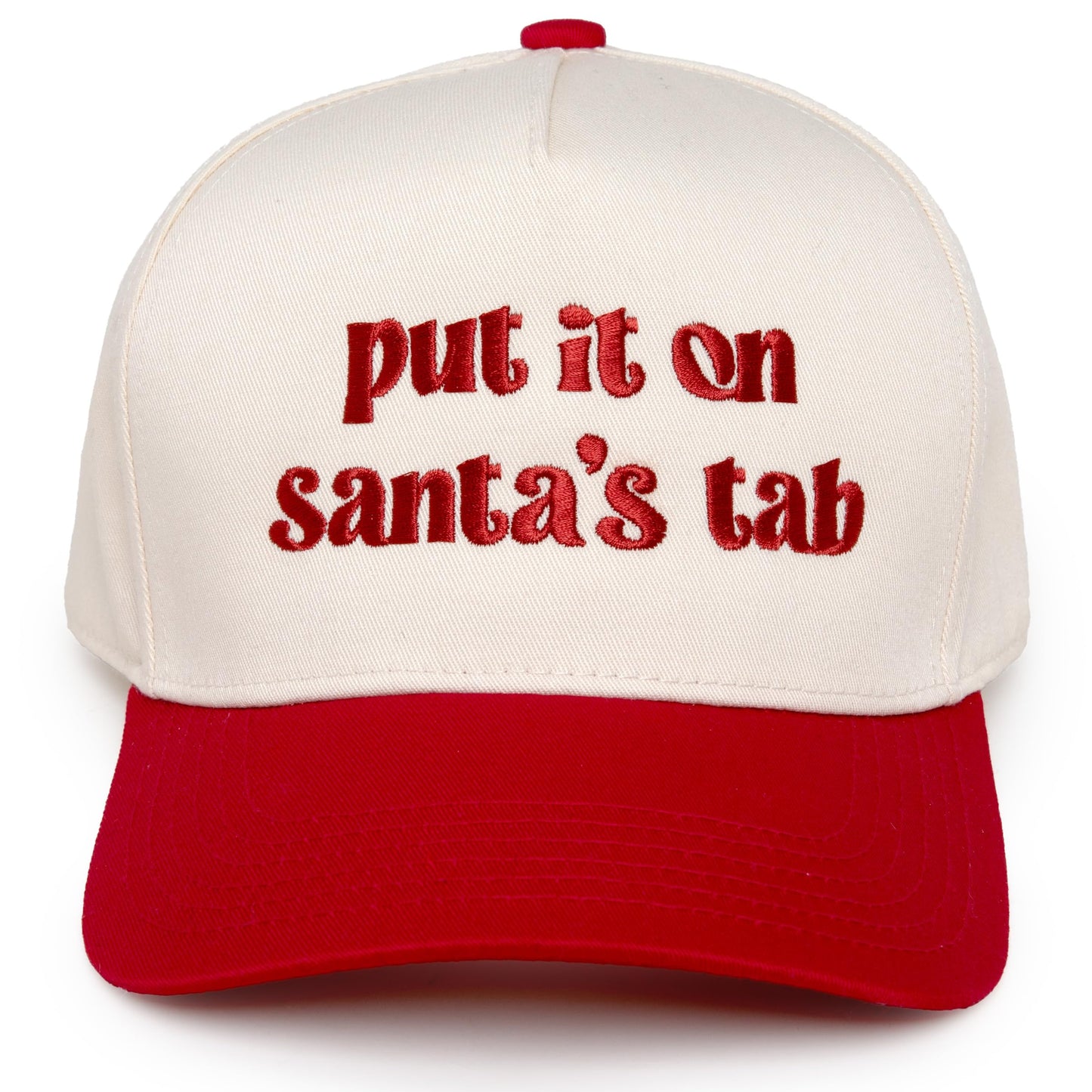 Funky Junque Two Tone Vintage Snapback Hat - Put It On Santa's Tab - Beige/Red