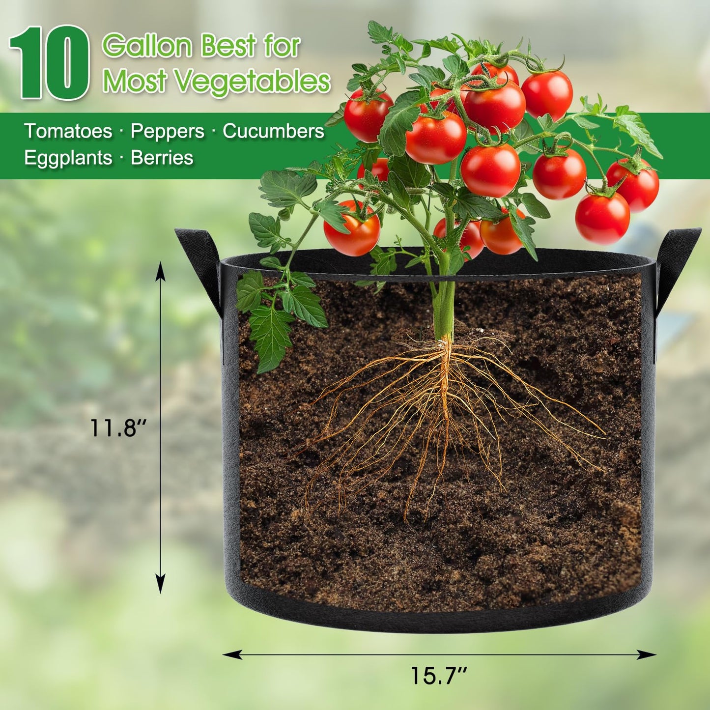 FEED GARDEN 10 Gallon Grow Bags 8 Pack – 300G Thickened Fabric Plant Pots with Reinforced Handles, Breathable Drainage Planters for Vegetables, Tomatoes, Herbs, Indoor & Outdoor Gardening