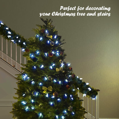 WBao Battery Operated Christmas Lights 100 LED 33ft, C6 String Lights with 8 Modes, Timer, Waterproof Design for Indoor Outdoor Christmas Trees, Fence, Stairs Xmas Decorations, Cool White