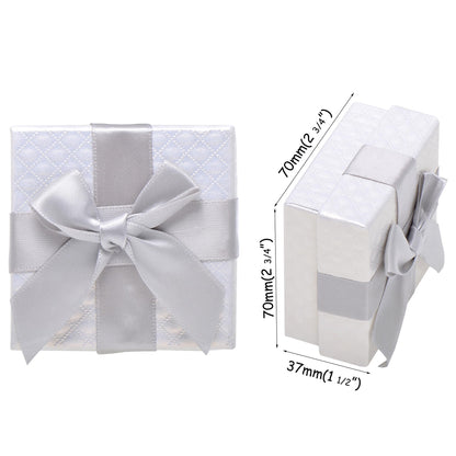 Paialco 2.5" Small Jewelry Gift Box Knotted Ribbon and Foam Filled, Silver White