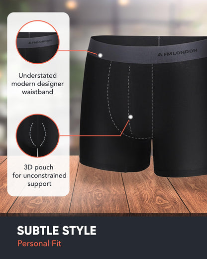 FM London 7-pack Mens Boxers, Tag Free - Cotton Rich, Breathable, Soft and Stretchy Mens Underwear Black